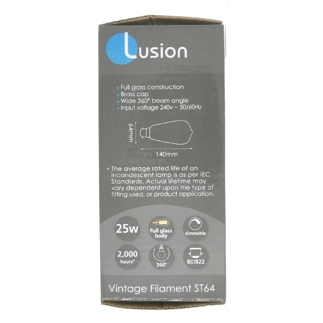 Lusion vintage filament ST64 packaging on a white background