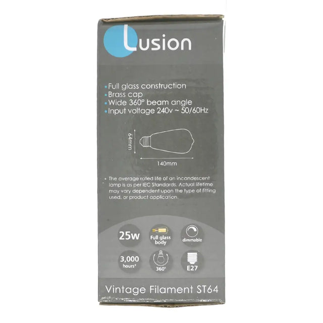 Lusion vintage filament ST64 packaging on a white background