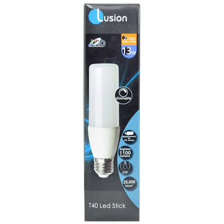 Lusion T40 LED stick light bulb packaging on a white background