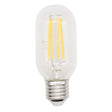 Clear LED filament light bulb on a white background