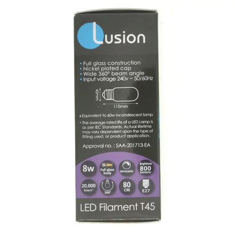 Lusion LED Filament T45 packaging on a white background