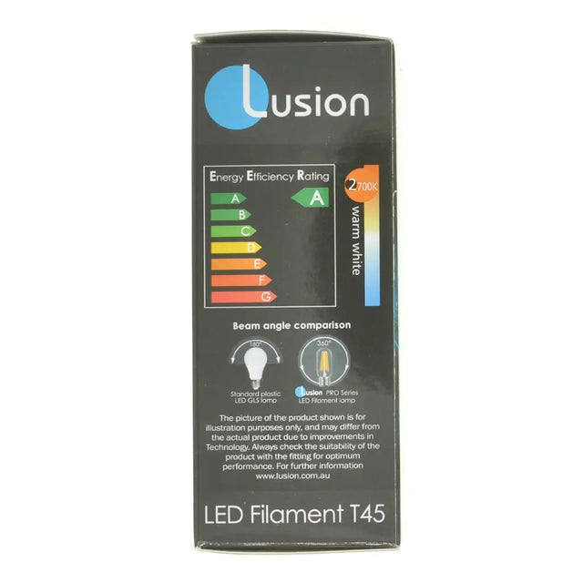 Lusion LED Filament T45 packaging on a white background