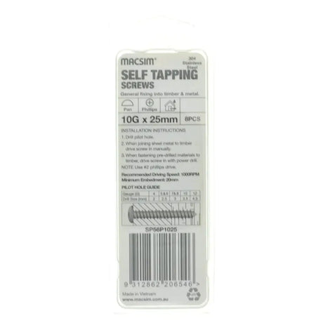 Pack of self-tapping screws with label on a white background