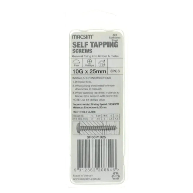Pack of self-tapping screws with label on a white background