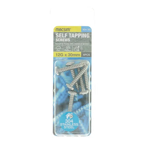 Pack of self-tapping screws with packaging on a white background