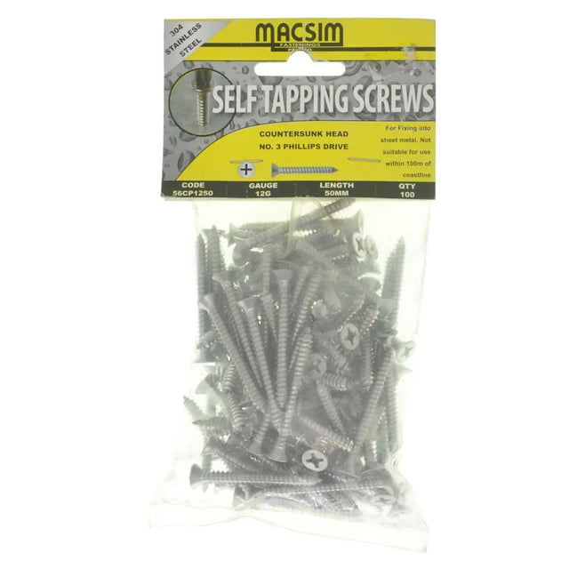 Pack of Macsim self-tapping screws with clear plastic window