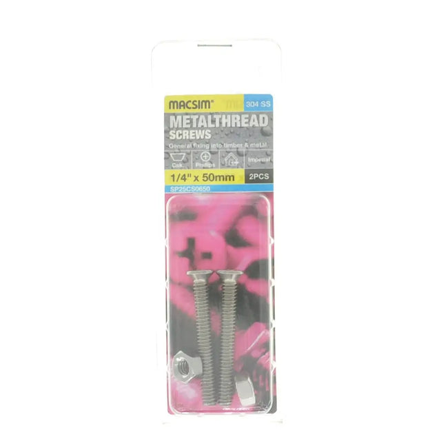 Package of metal screws with pink camouflage design on a white background