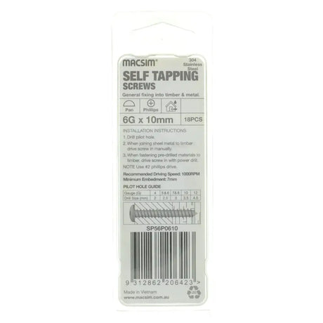 Pack of self-tapping screws with packaging on a white background