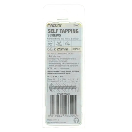 Pack of self-tapping screws with packaging on a white background