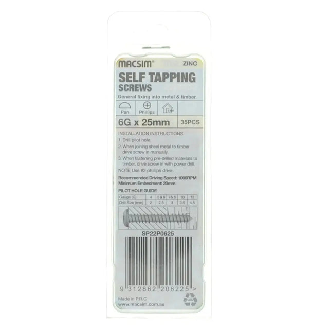 Pack of self-tapping screws with packaging on a white background