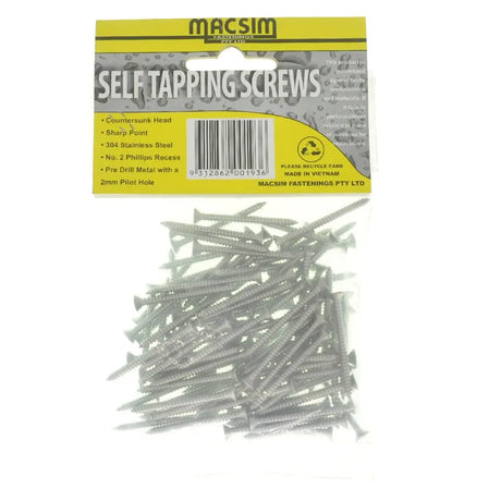 Pack of self-tapping screws with Macsim packaging on a white background