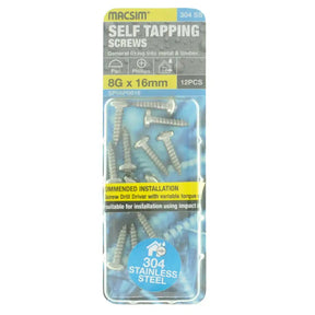 MACSIM 8Gx16mm Pan Head Self Tapping Screws Phillips Stainless Steel SP56P0816