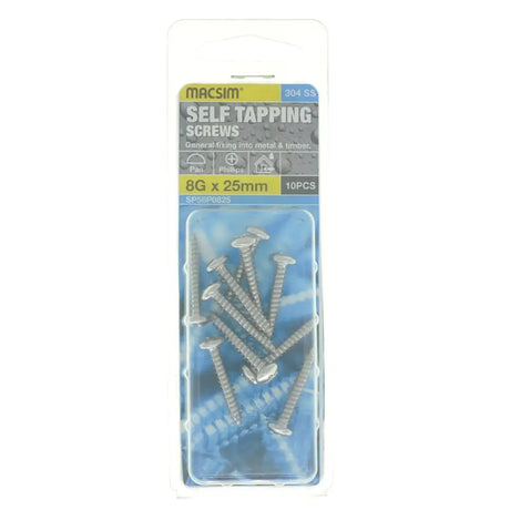 Pack of self-tapping screws with MACSIM branding on a white background