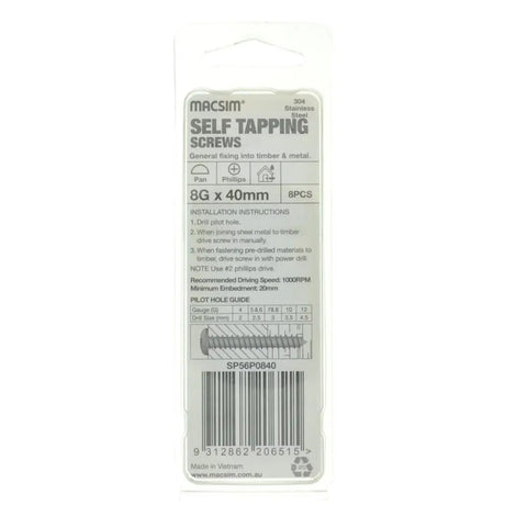 Pack of self-tapping screws with packaging on a white background