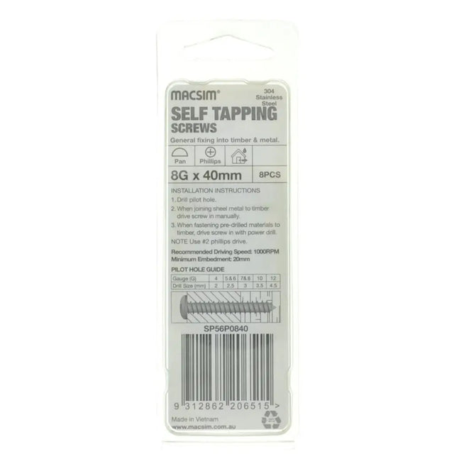 Pack of self-tapping screws with packaging on a white background
