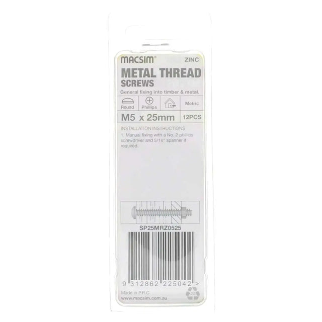 Pack of metal thread screws with packaging on a white background