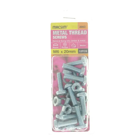 Pack of metal screws with packaging on a white background