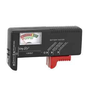 Battery tester with a digital display on a white background