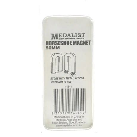 Horseshoe magnet packaging with 'Medalist' branding on a white background
