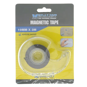 Medalist magnetic tape packaging with clear tape roll on a yellow background