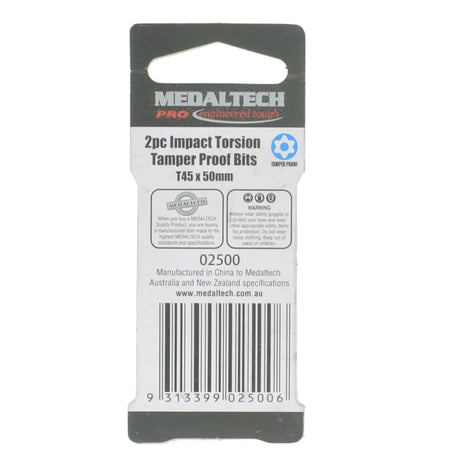 Medaltech Pro tamper proof bits 2-pack, 145 x 50mm, in their original retail packaging.