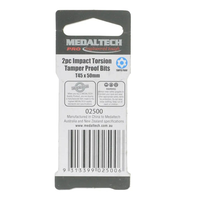 Medaltech Pro tamper proof bits 2-pack, 145 x 50mm, in their original retail packaging.