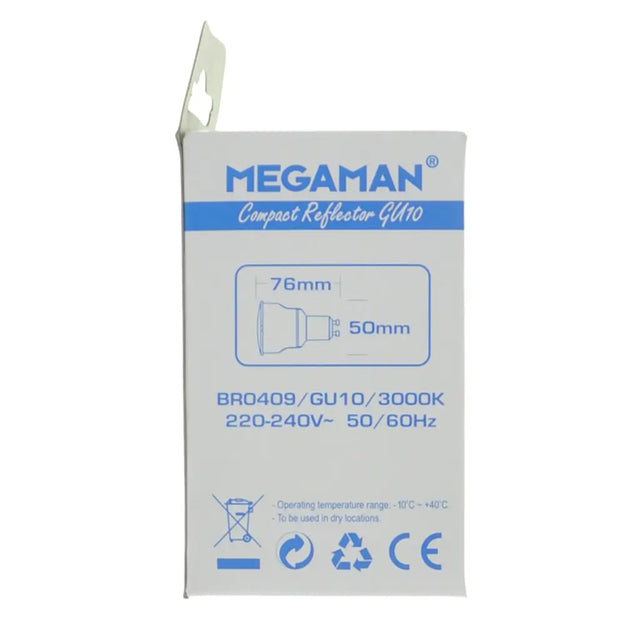 Megaman compact reflector GU10 packaging on a white background