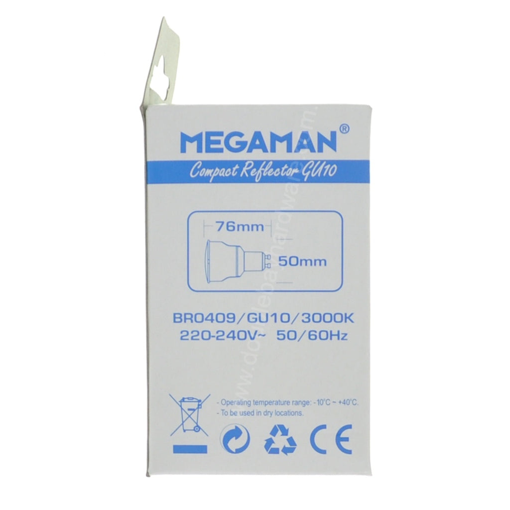 MEGAMAN Compact Reflector Light Bulb GU10 240V 9W W/W BR0409