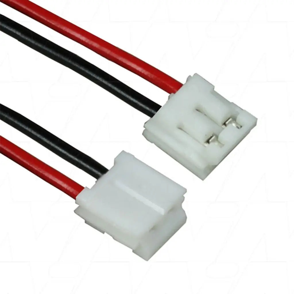 Two sets of red and black wires with connectors on a white background
