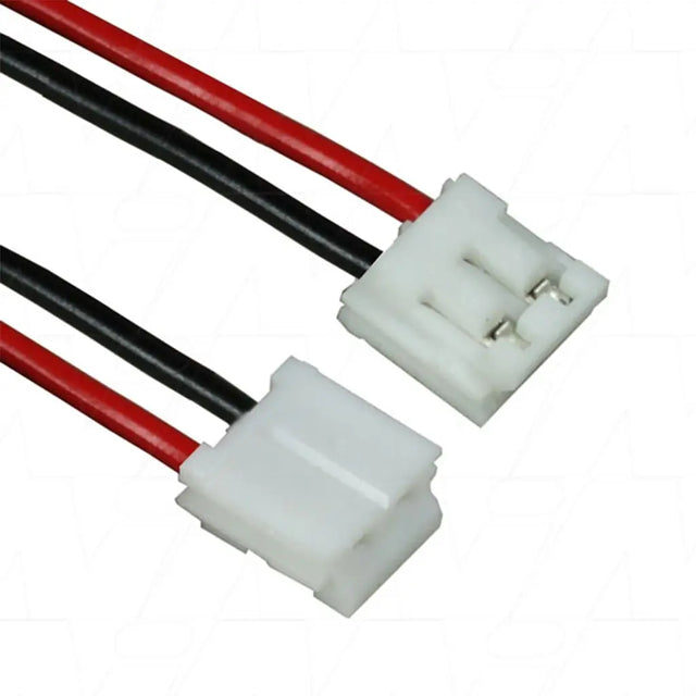 Two sets of red and black wires with connectors on a white background