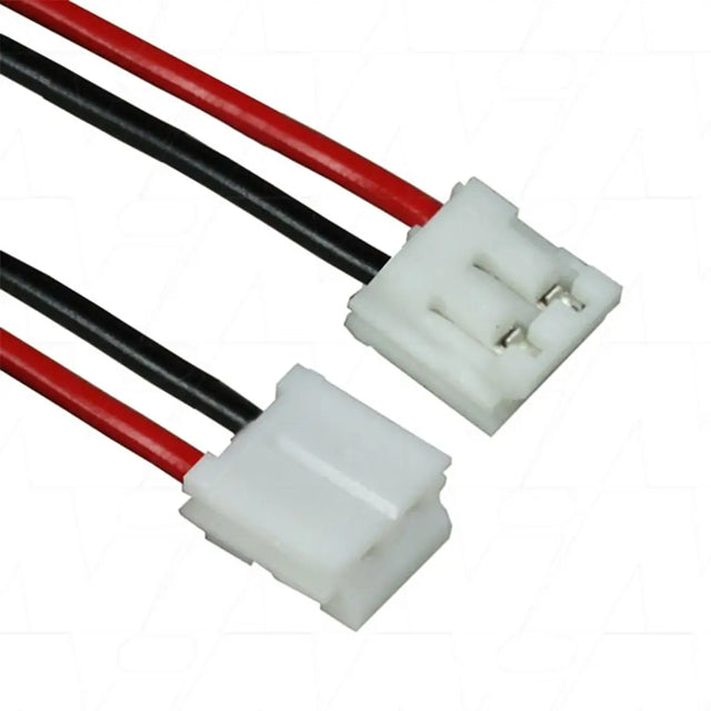 Two sets of red and black wires with connectors on a white background