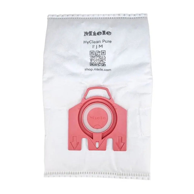 Miele HyClean Pure dust bag with red filter on a white background