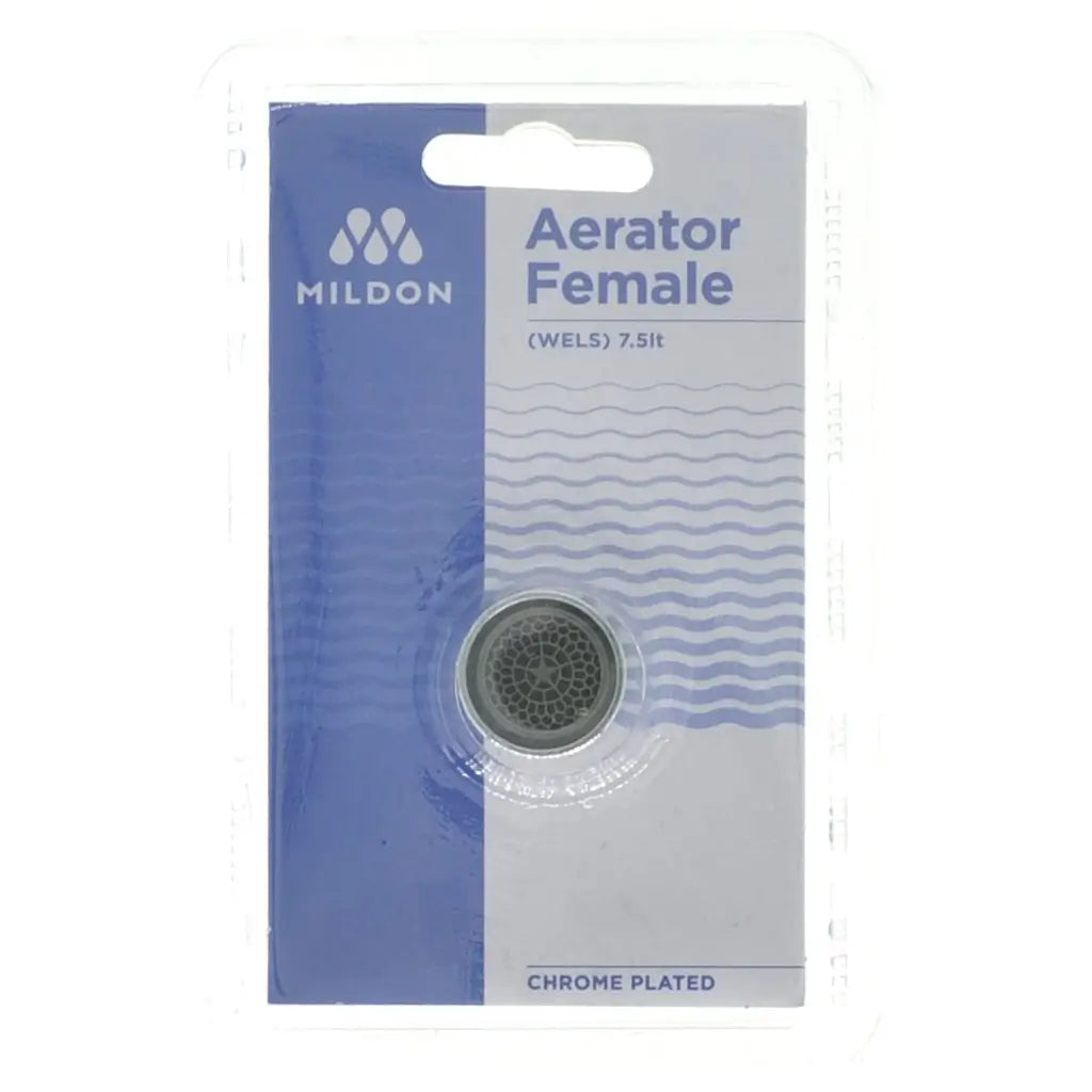 Mildon aerator female packaging with a clear window showing the product.