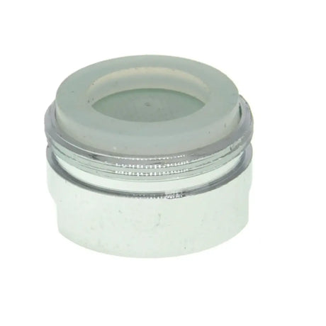 Clear plastic container with a gray lid on a white background