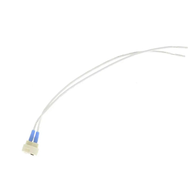 Clear plastic cable with blue connectors on a white background