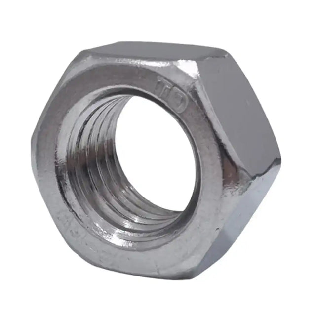 Metal hex nut on a white background