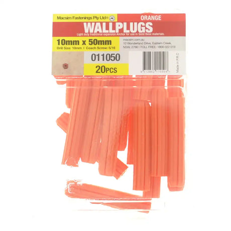 Pack of orange wallplugs with packaging on a white background