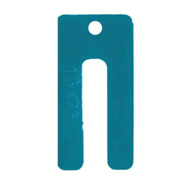 Teal plastic tool with measurement '15x75' on a white background