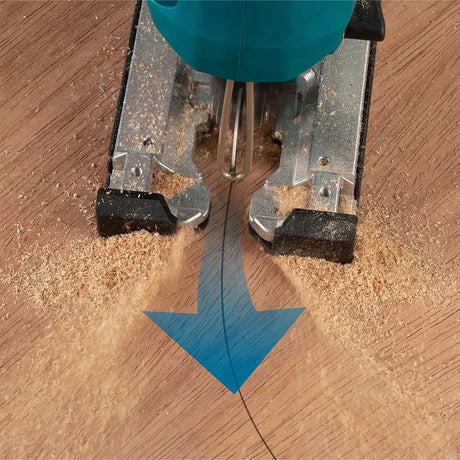 Floor sanding machine with a blue arrow indicating direction on a wooden floor.