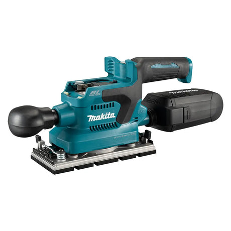 Makita cordless plunge router with a black battery pack, shown on a solid white background.