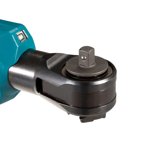 Close-up of a tool with a blue handle and black and silver mechanism on a white background