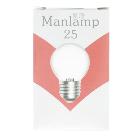 Manlamp 25 incandescent bulb packaging with a white and red design.