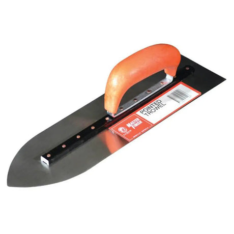 Pointed trowel with orange handle on a white background