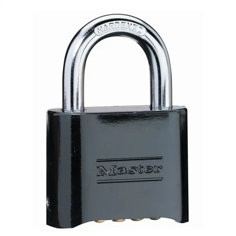 Black Master Lock padlock on a white background
