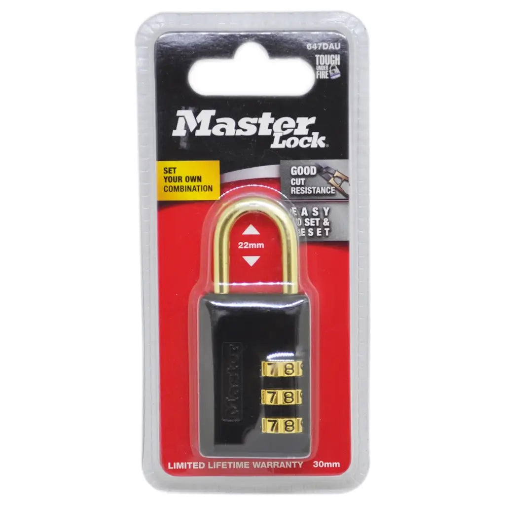 Master Lock combination lock in packaging on a white background