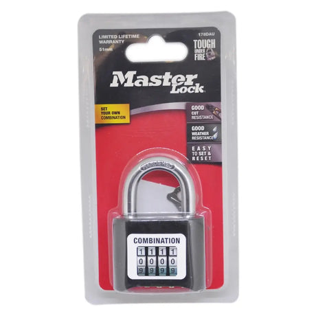Master Lock combination lock in packaging on a white background