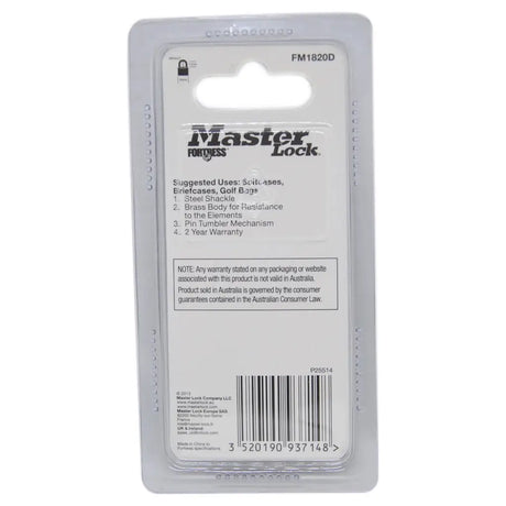 Master Lock packaging with product details on a white background