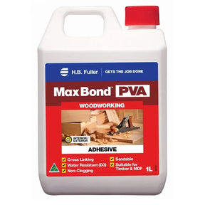 H.B. Fuller Max Bond PVA woodworking adhesive container on a white background