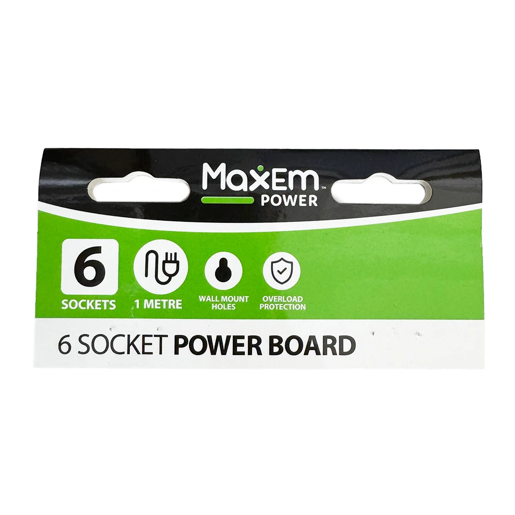 MaxEm 6 Way Power Board 10A With Overload Protection White ELS-0165