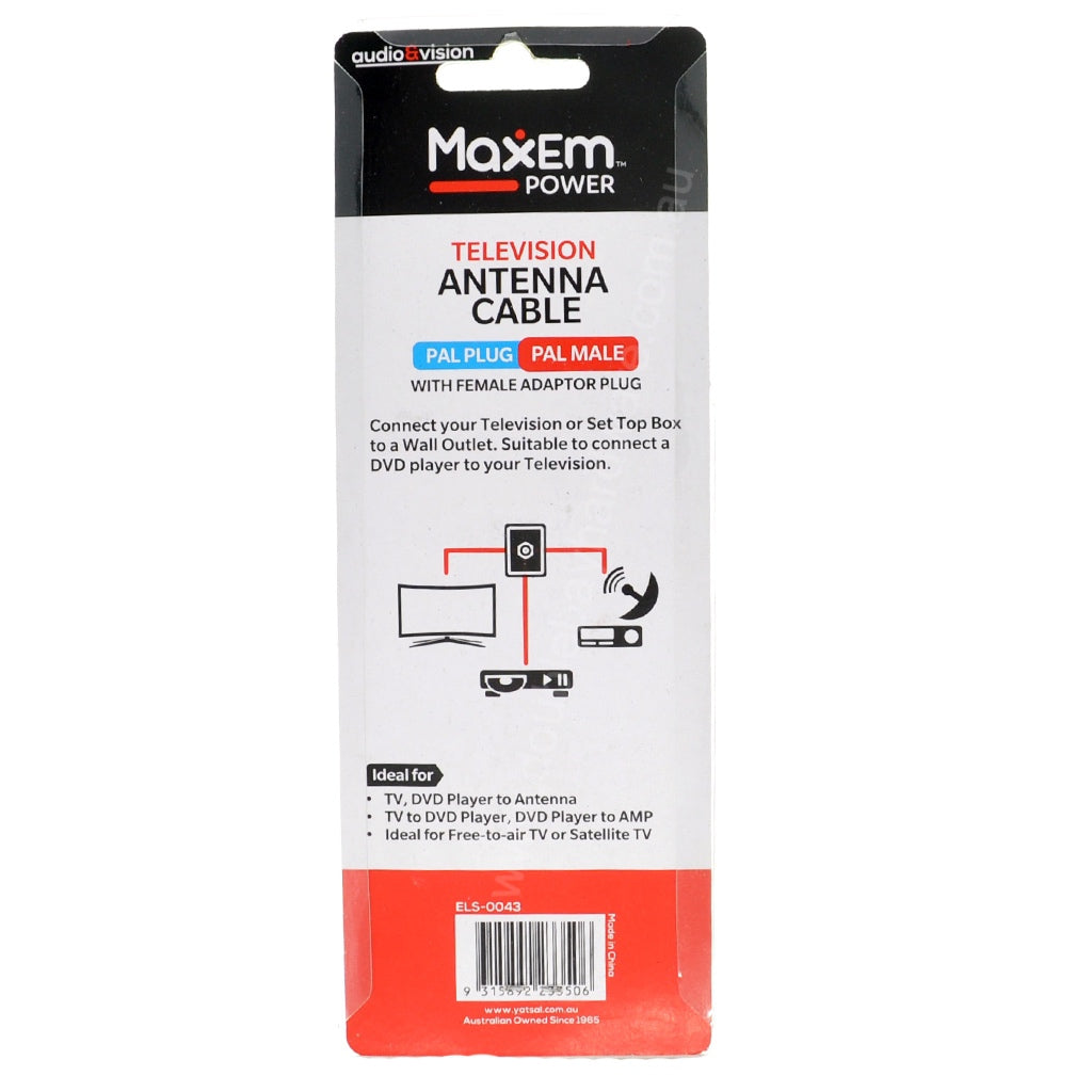 MaxEm Antenna Cable PAL Male to Male 2m ELS-0043